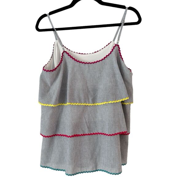 Andree By Unit Brandi Woven Tiered Rick Rack Trim Striped Tank Top Size Medium - Picture 2 of 8